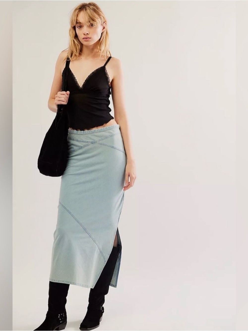 We The Free Chambray Muse Moment Mid-Rise Slip Skirt